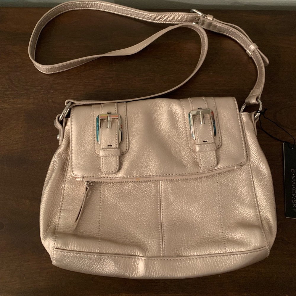 NWT B. Makowsky Leather Metallic Bag - Picture 3 of 12